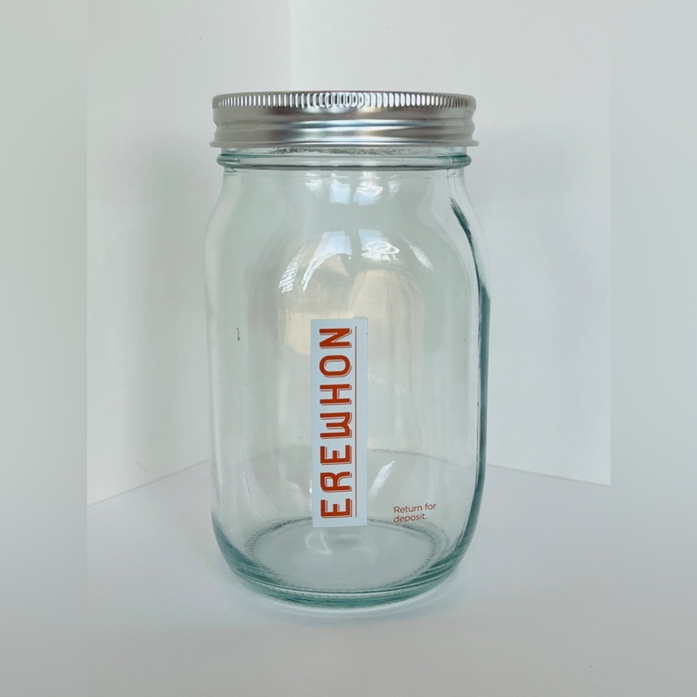 Erewhon Clear Glass Storage Jar with Silver Lid 7 inch height